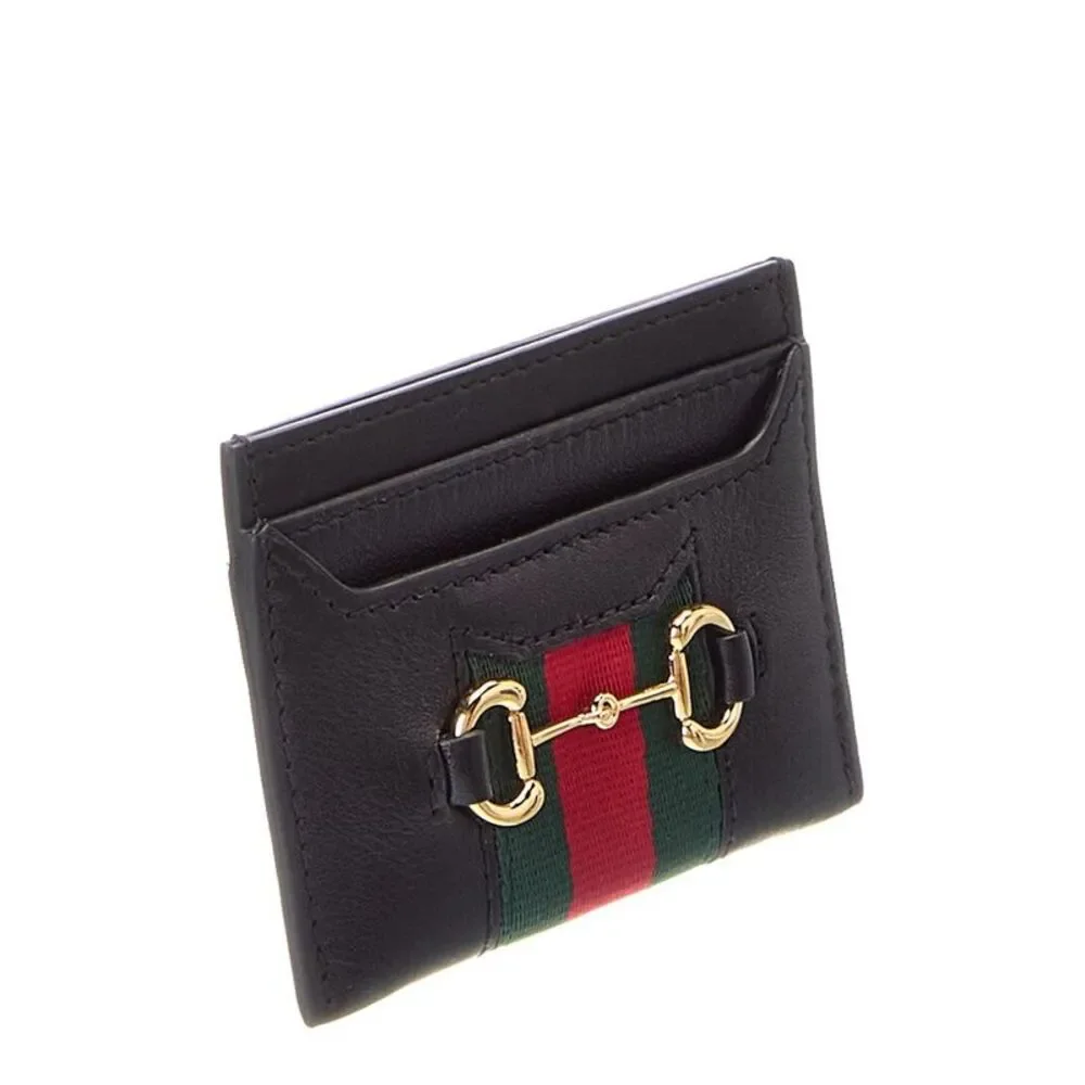 Gucci Horsebit Web Leather Card Case, Black